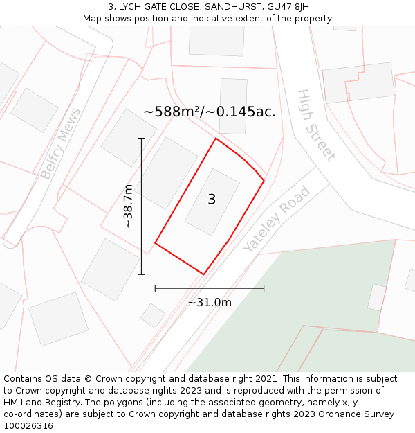3, LYCH GATE CLOSE, SANDHURST, GU47 8JH: Plot and title map