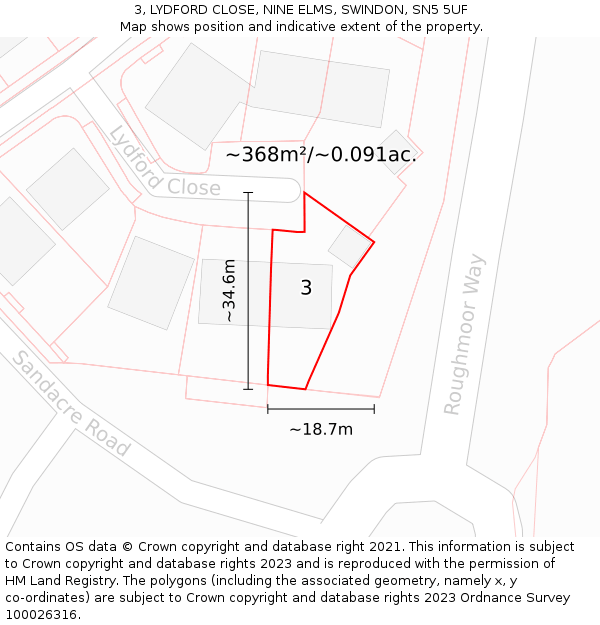 3, LYDFORD CLOSE, NINE ELMS, SWINDON, SN5 5UF: Plot and title map