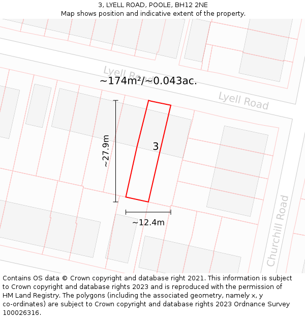 3, LYELL ROAD, POOLE, BH12 2NE: Plot and title map