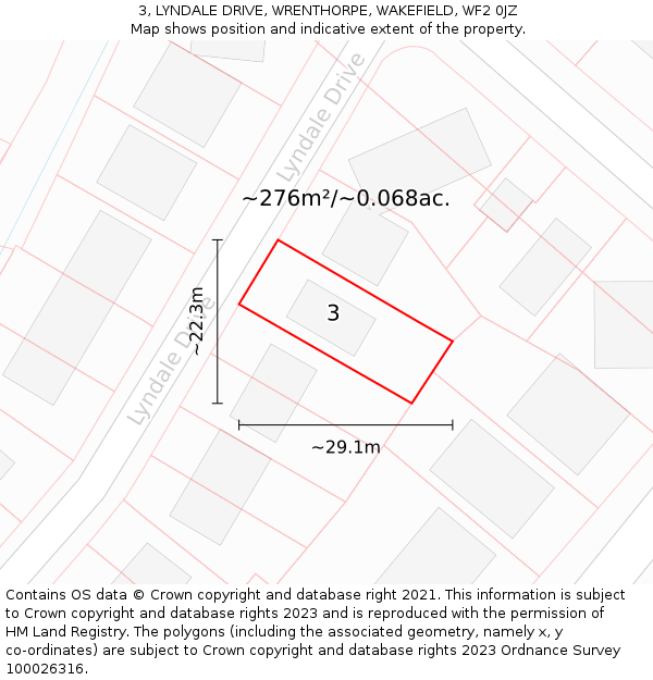 3, LYNDALE DRIVE, WRENTHORPE, WAKEFIELD, WF2 0JZ: Plot and title map