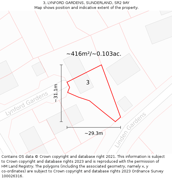 3, LYNFORD GARDENS, SUNDERLAND, SR2 9AY: Plot and title map