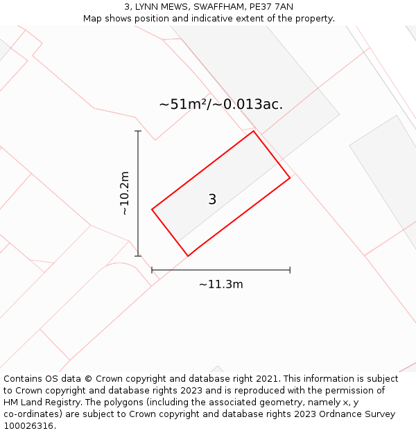 3, LYNN MEWS, SWAFFHAM, PE37 7AN: Plot and title map