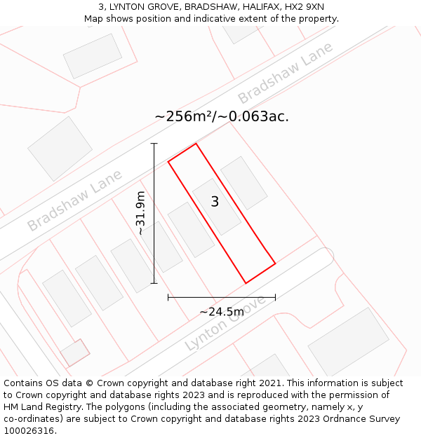 3, LYNTON GROVE, BRADSHAW, HALIFAX, HX2 9XN: Plot and title map