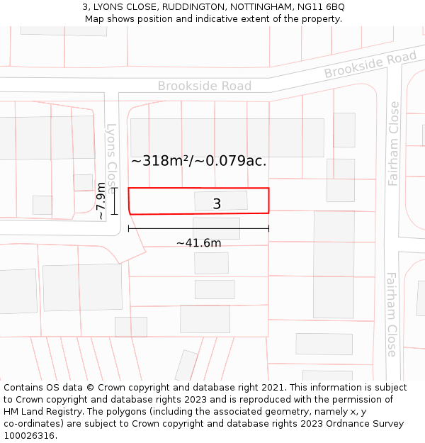 3, LYONS CLOSE, RUDDINGTON, NOTTINGHAM, NG11 6BQ: Plot and title map