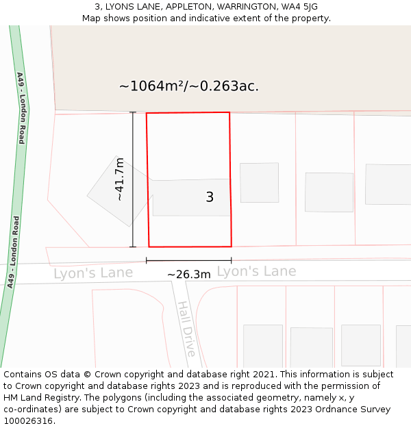 3, LYONS LANE, APPLETON, WARRINGTON, WA4 5JG: Plot and title map