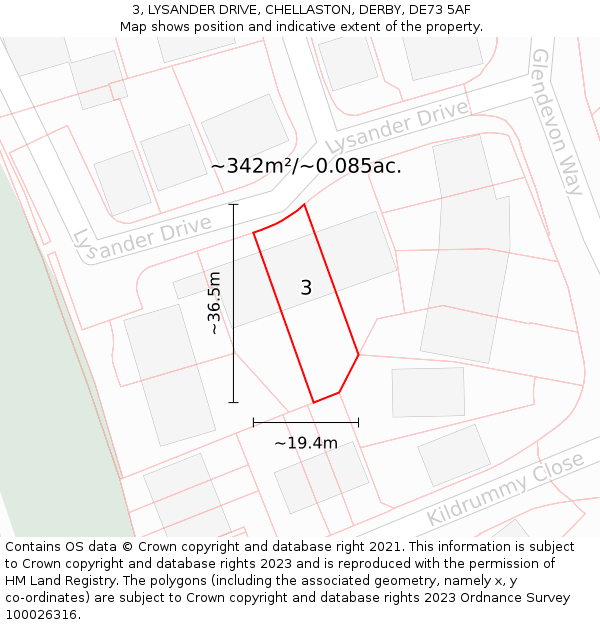 3, LYSANDER DRIVE, CHELLASTON, DERBY, DE73 5AF: Plot and title map