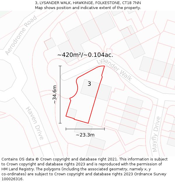 3, LYSANDER WALK, HAWKINGE, FOLKESTONE, CT18 7NN: Plot and title map