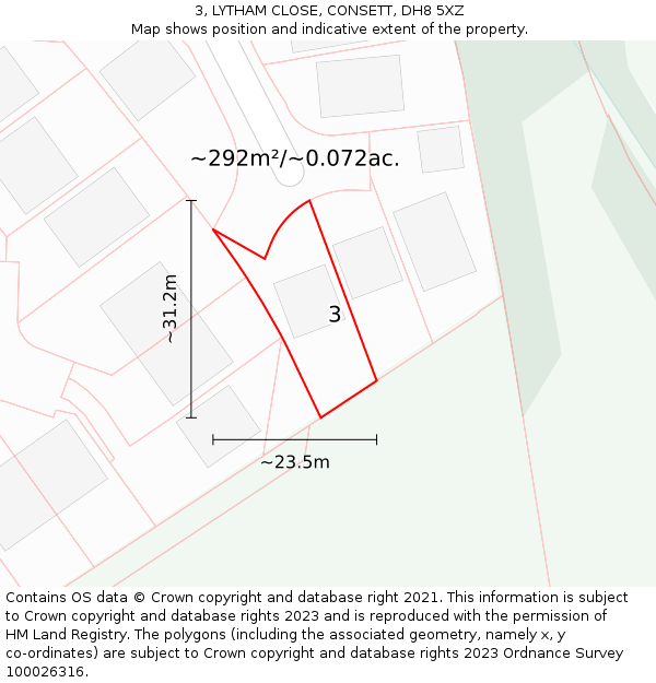 3, LYTHAM CLOSE, CONSETT, DH8 5XZ: Plot and title map