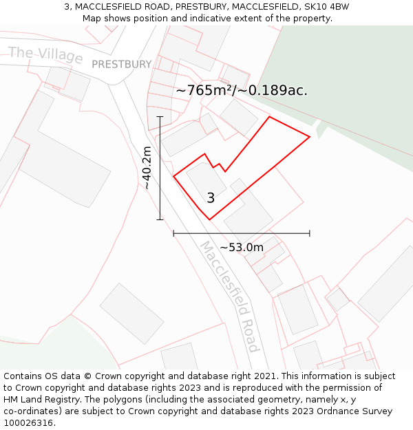 3, MACCLESFIELD ROAD, PRESTBURY, MACCLESFIELD, SK10 4BW: Plot and title map