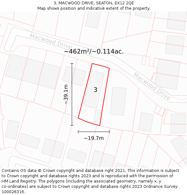 3, MACWOOD DRIVE, SEATON, EX12 2QE: Plot and title map