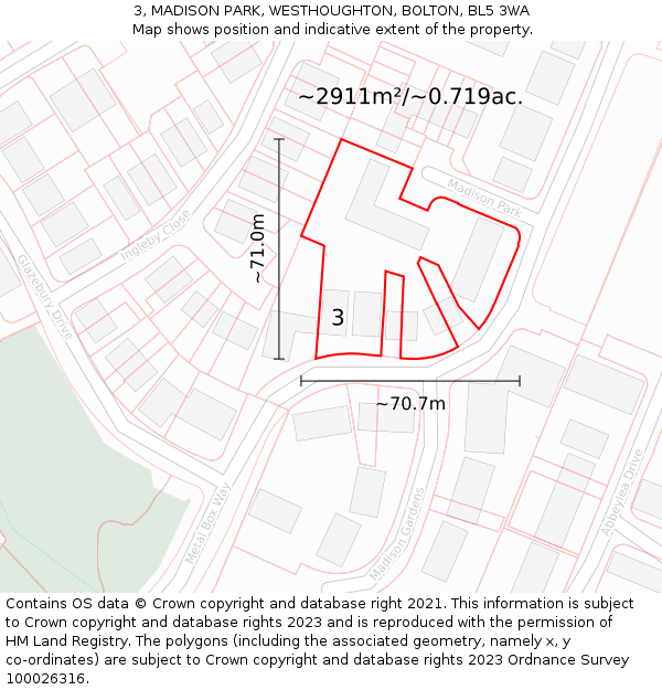 3, MADISON PARK, WESTHOUGHTON, BOLTON, BL5 3WA: Plot and title map