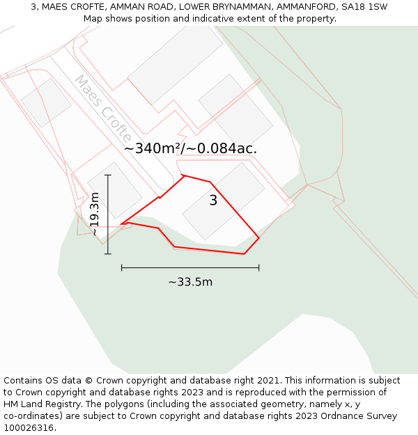 3, MAES CROFTE, AMMAN ROAD, LOWER BRYNAMMAN, AMMANFORD, SA18 1SW: Plot and title map