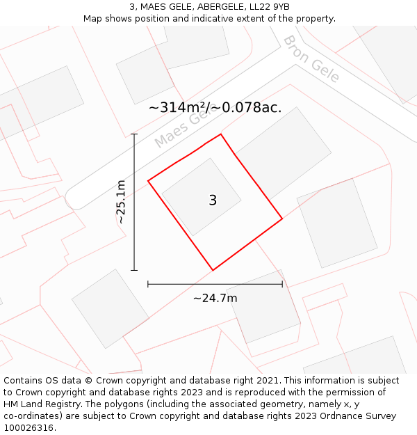 3, MAES GELE, ABERGELE, LL22 9YB: Plot and title map