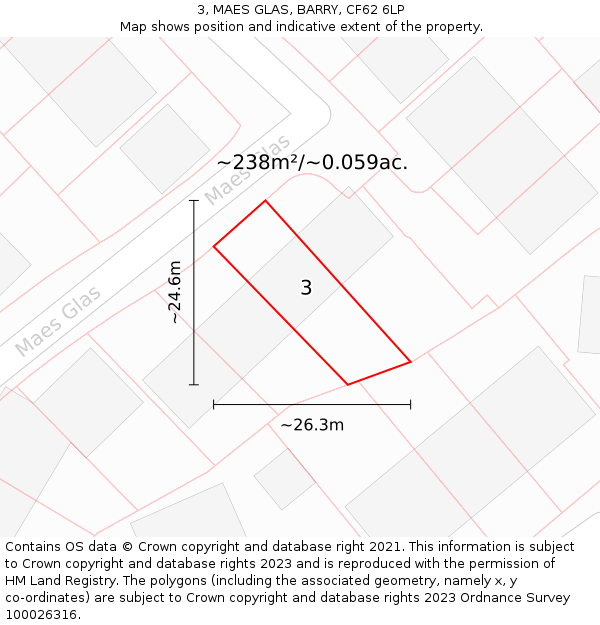 3, MAES GLAS, BARRY, CF62 6LP: Plot and title map