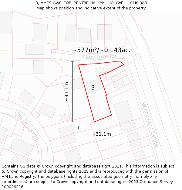 3, MAES GWELFOR, PENTRE HALKYN, HOLYWELL, CH8 8AR: Plot and title map