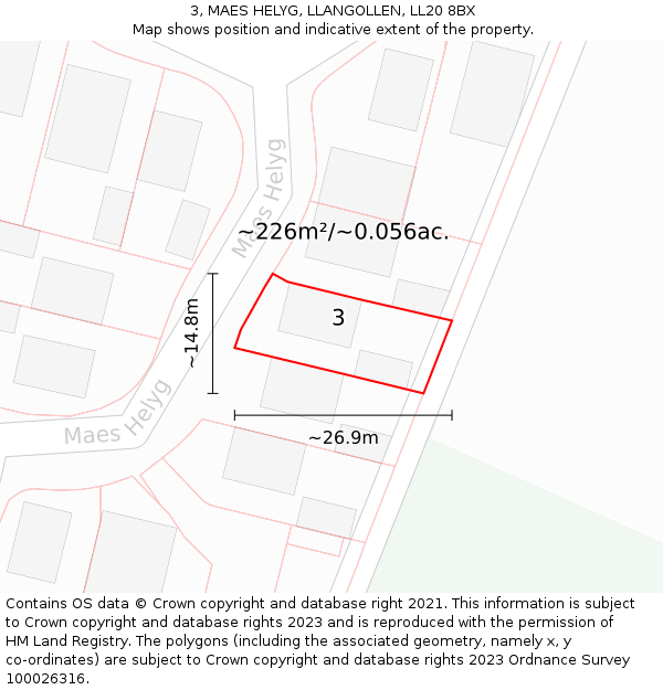 3, MAES HELYG, LLANGOLLEN, LL20 8BX: Plot and title map