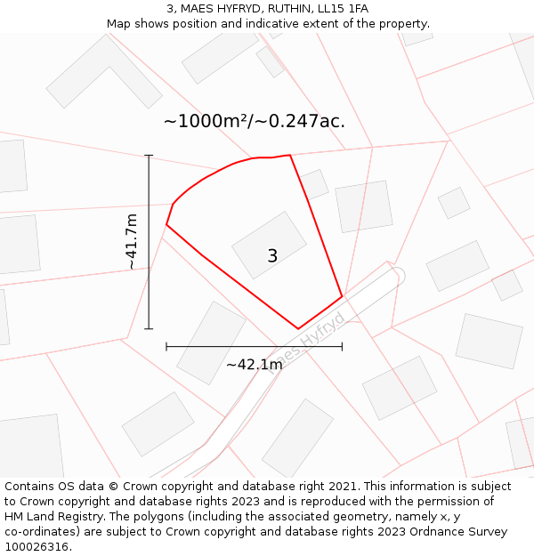 3, MAES HYFRYD, RUTHIN, LL15 1FA: Plot and title map