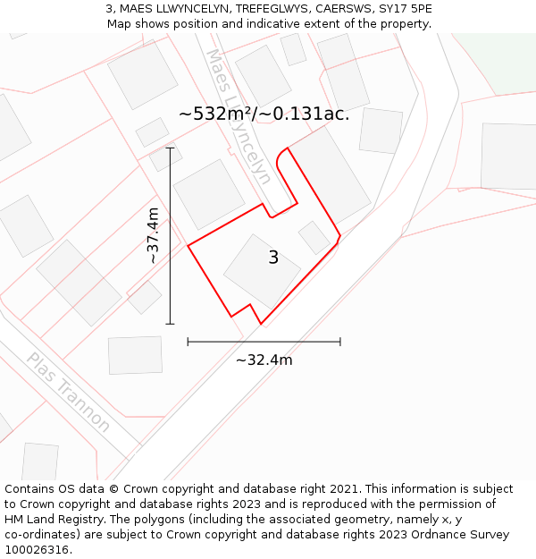 3, MAES LLWYNCELYN, TREFEGLWYS, CAERSWS, SY17 5PE: Plot and title map