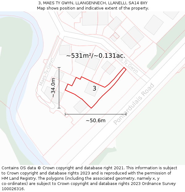 3, MAES TY GWYN, LLANGENNECH, LLANELLI, SA14 8XY: Plot and title map