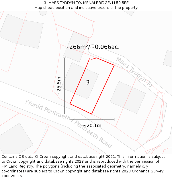 3, MAES TYDDYN TO, MENAI BRIDGE, LL59 5BF: Plot and title map