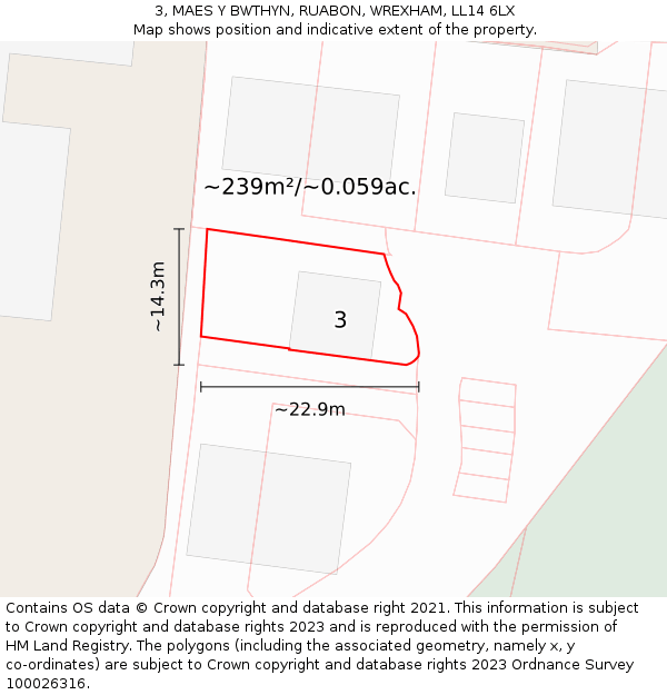 3, MAES Y BWTHYN, RUABON, WREXHAM, LL14 6LX: Plot and title map