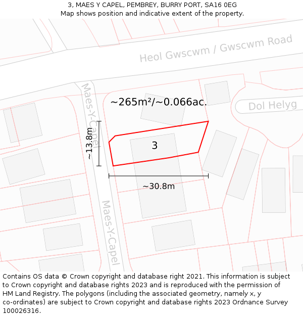 3, MAES Y CAPEL, PEMBREY, BURRY PORT, SA16 0EG: Plot and title map