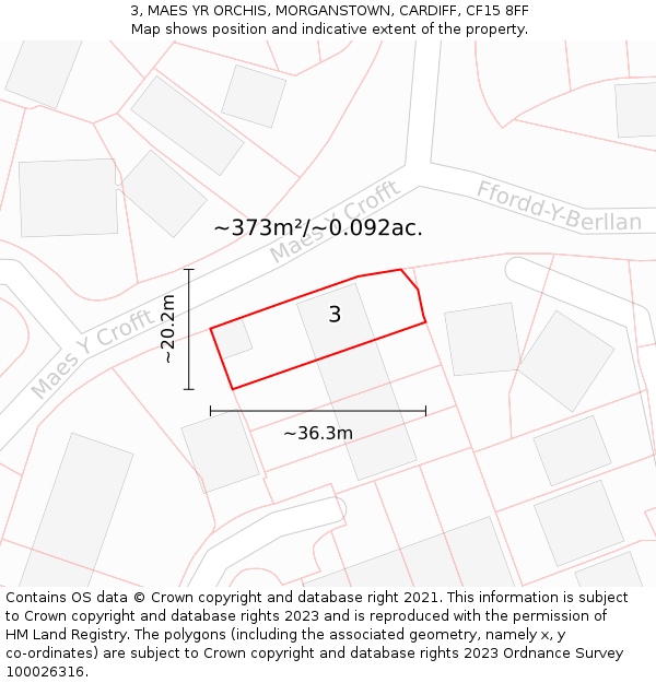 3, MAES YR ORCHIS, MORGANSTOWN, CARDIFF, CF15 8FF: Plot and title map