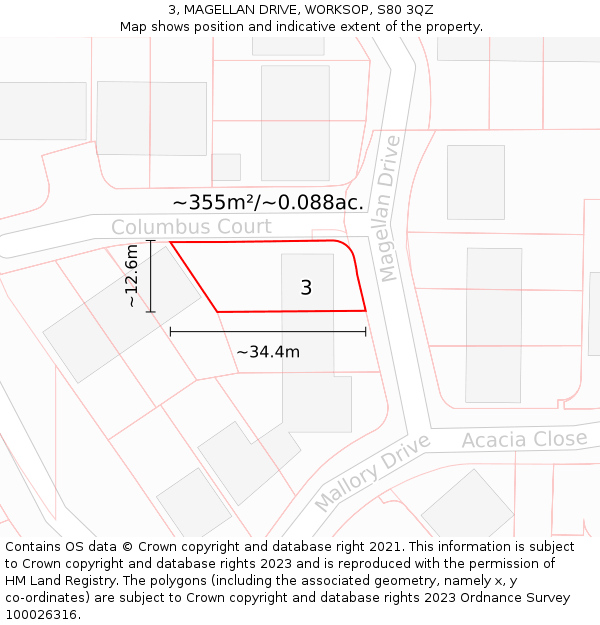 3, MAGELLAN DRIVE, WORKSOP, S80 3QZ: Plot and title map