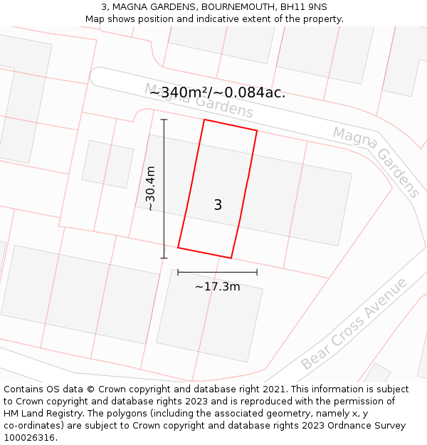 3, MAGNA GARDENS, BOURNEMOUTH, BH11 9NS: Plot and title map