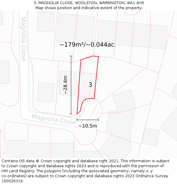 3, MAGNOLIA CLOSE, WOOLSTON, WARRINGTON, WA1 4HS: Plot and title map