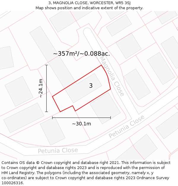 3, MAGNOLIA CLOSE, WORCESTER, WR5 3SJ: Plot and title map