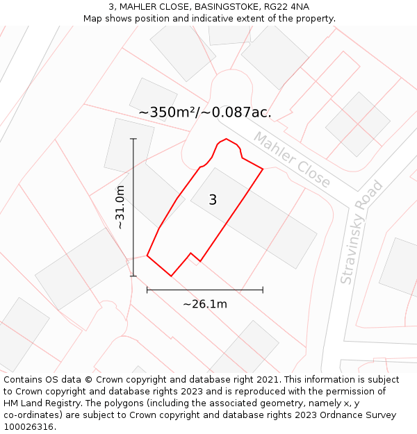 3, MAHLER CLOSE, BASINGSTOKE, RG22 4NA: Plot and title map