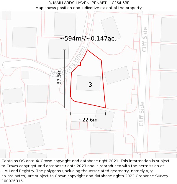 3, MAILLARDS HAVEN, PENARTH, CF64 5RF: Plot and title map