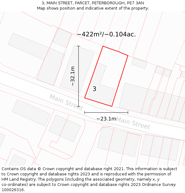 3, MAIN STREET, FARCET, PETERBOROUGH, PE7 3AN: Plot and title map