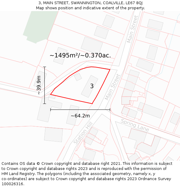 3, MAIN STREET, SWANNINGTON, COALVILLE, LE67 8QJ: Plot and title map