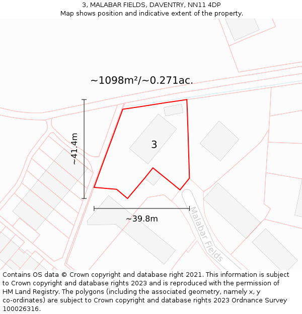 3, MALABAR FIELDS, DAVENTRY, NN11 4DP: Plot and title map