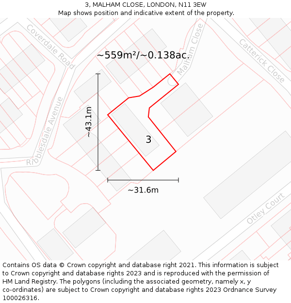 3, MALHAM CLOSE, LONDON, N11 3EW: Plot and title map