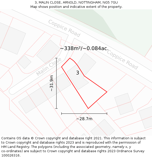 3, MALIN CLOSE, ARNOLD, NOTTINGHAM, NG5 7GU: Plot and title map