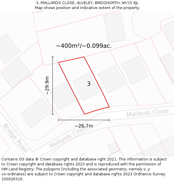 3, MALLARDS CLOSE, ALVELEY, BRIDGNORTH, WV15 6JL: Plot and title map