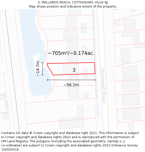 3, MALLARDS REACH, COTTINGHAM, HU16 4JJ: Plot and title map