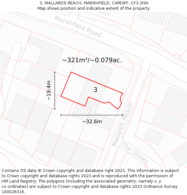 3, MALLARDS REACH, MARSHFIELD, CARDIFF, CF3 2NN: Plot and title map