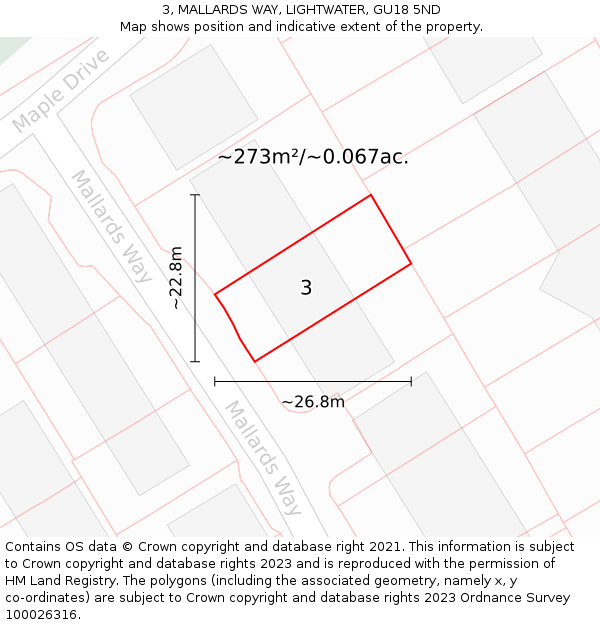 3, MALLARDS WAY, LIGHTWATER, GU18 5ND: Plot and title map