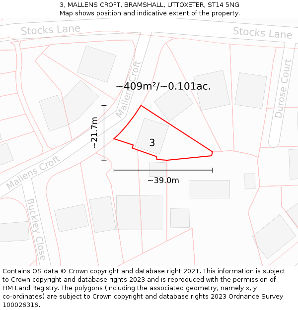 3, MALLENS CROFT, BRAMSHALL, UTTOXETER, ST14 5NG: Plot and title map