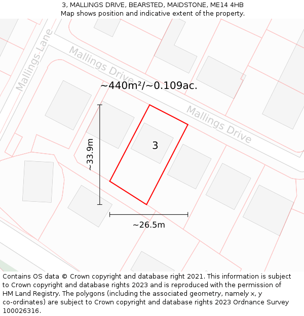 3, MALLINGS DRIVE, BEARSTED, MAIDSTONE, ME14 4HB: Plot and title map