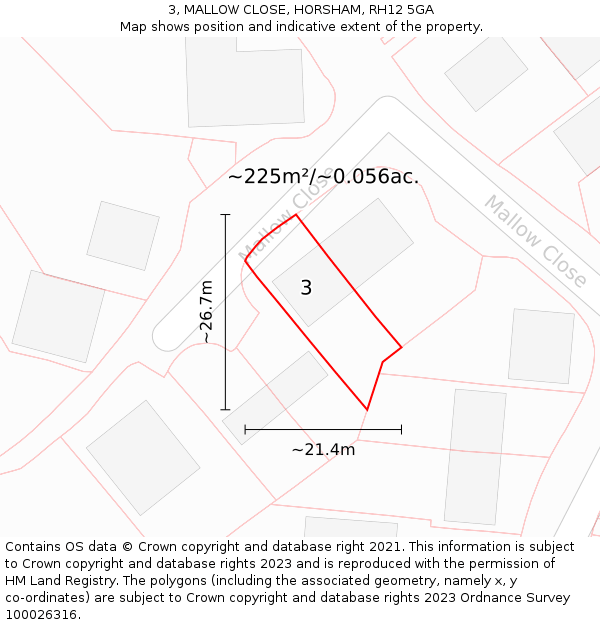 3, MALLOW CLOSE, HORSHAM, RH12 5GA: Plot and title map