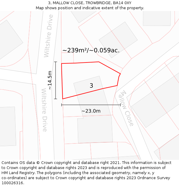 3, MALLOW CLOSE, TROWBRIDGE, BA14 0XY: Plot and title map