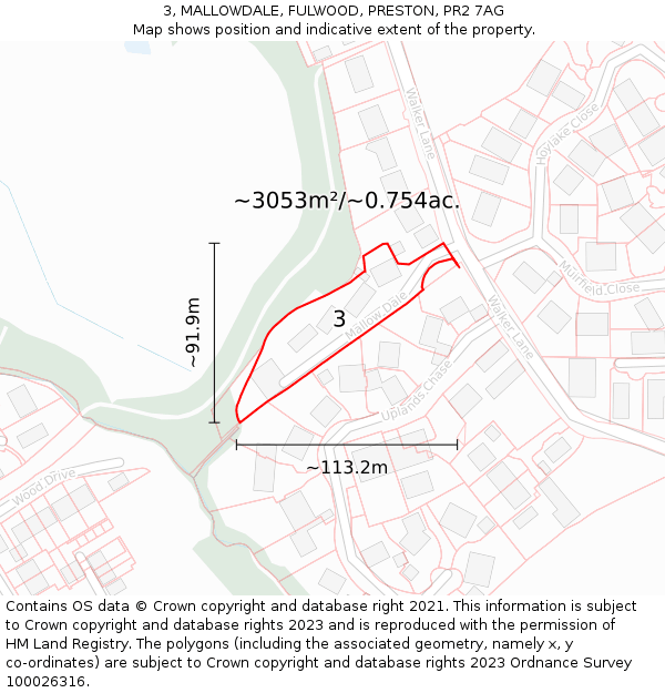 3, MALLOWDALE, FULWOOD, PRESTON, PR2 7AG: Plot and title map