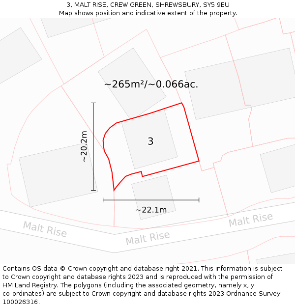 3, MALT RISE, CREW GREEN, SHREWSBURY, SY5 9EU: Plot and title map