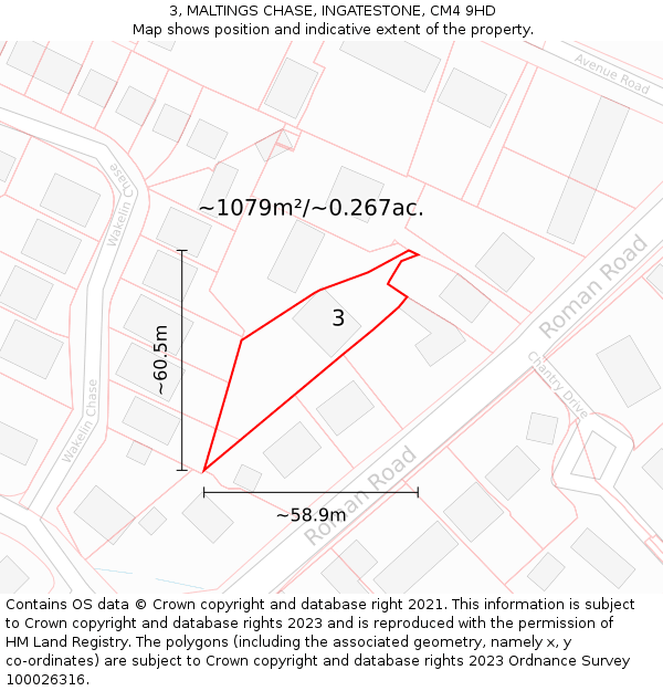 3, MALTINGS CHASE, INGATESTONE, CM4 9HD: Plot and title map