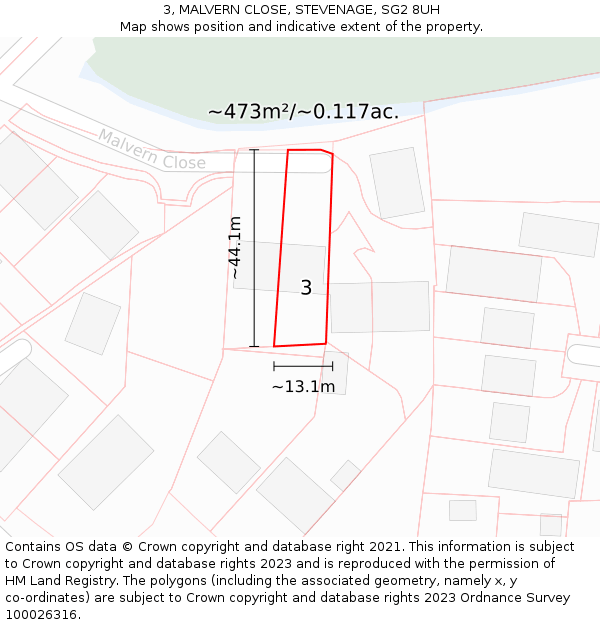 3, MALVERN CLOSE, STEVENAGE, SG2 8UH: Plot and title map